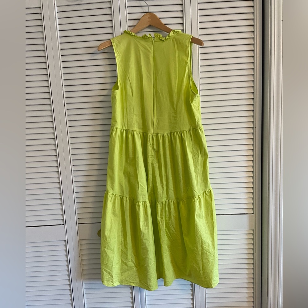 London Times Midi Tiered Dress, size 10, yellow chartreuse, with pockets! - Picture 5 of 7